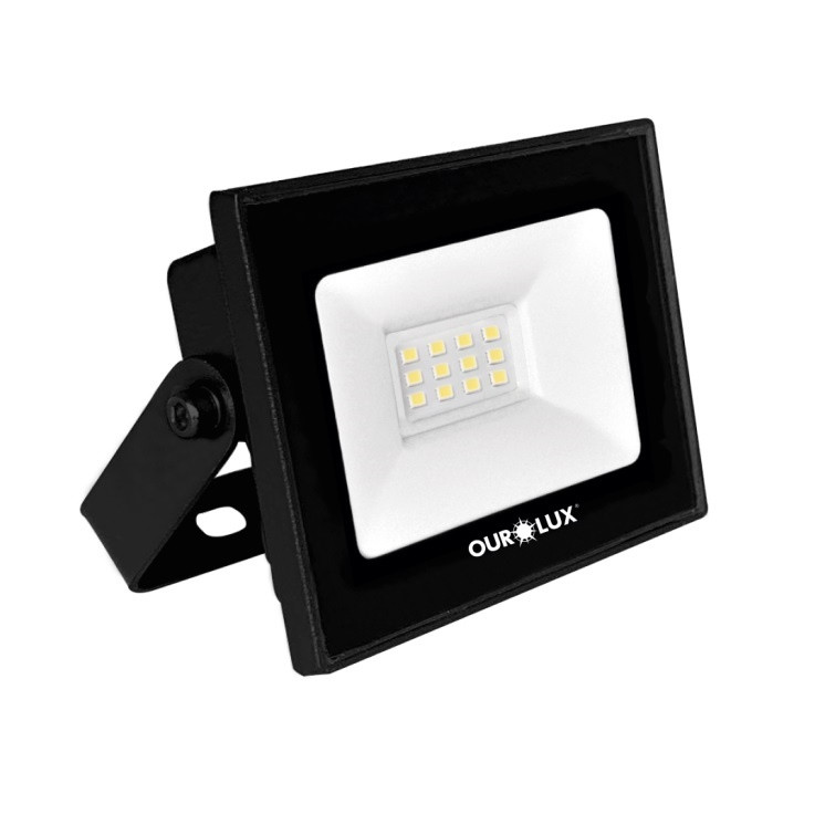 Refletor Slim  Led 10w Biv Preto 6500k Ourolux