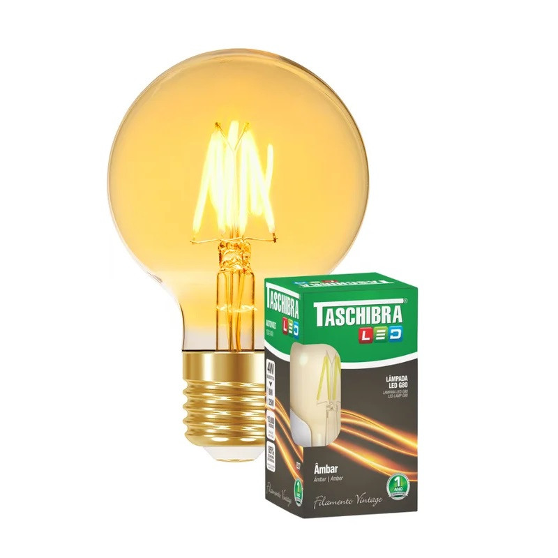 Lâmpada Led Filamento Vintage Globo G80 âmba 4w Autovolt - Taschibra
