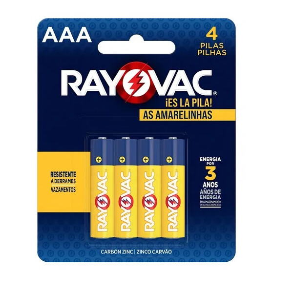 Pilha Zinco Palito Aaa Cartela com 4 Unidades Amarela Rayovac