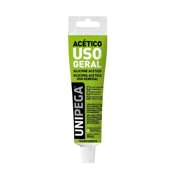 Silicone Acético Incolor Bisnaga 50ml - Unipega