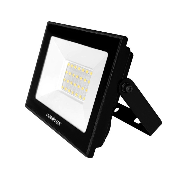Refletor Slim Led 30w Biv Preto 6500k Ourolux