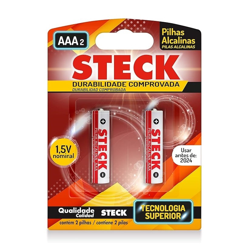 Pilha Alcalina Palito Aaa2 Cartela com 2 Pilhas - Steck