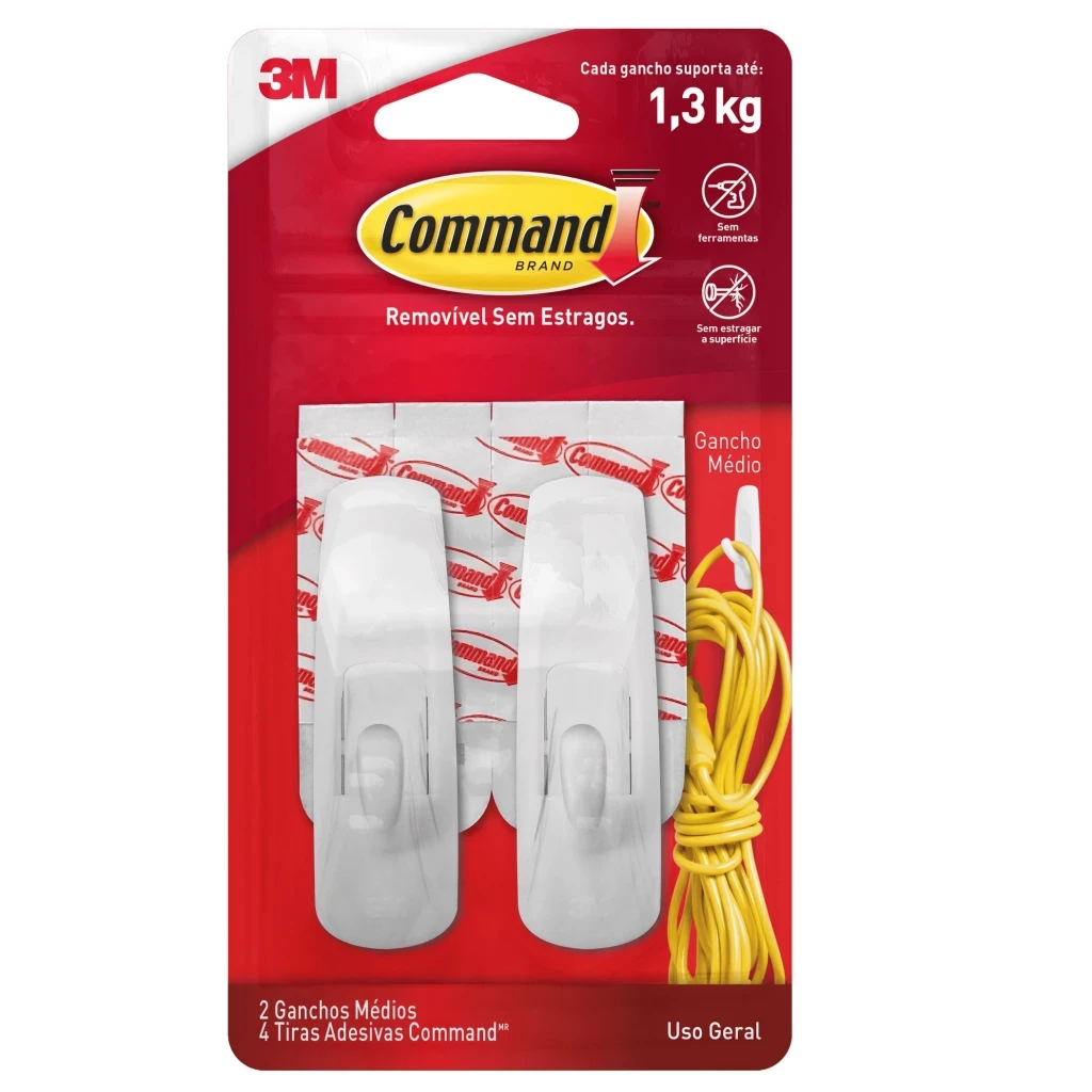 Gancho Adesivo Plástico Command  Médio - 3m