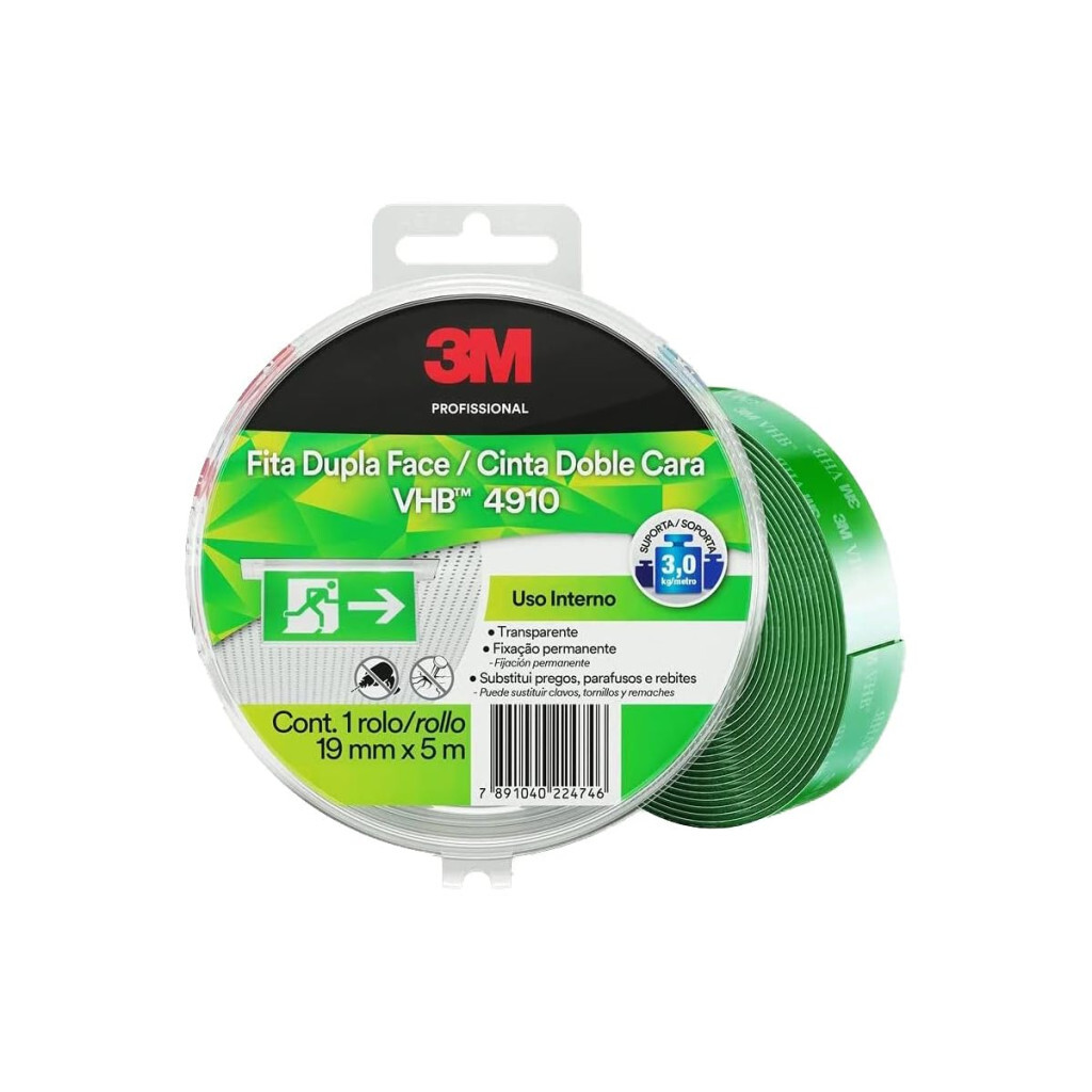 Vhb, 3m, Fita Dupla Face, 4910, Transparente, 19mm X 5m
