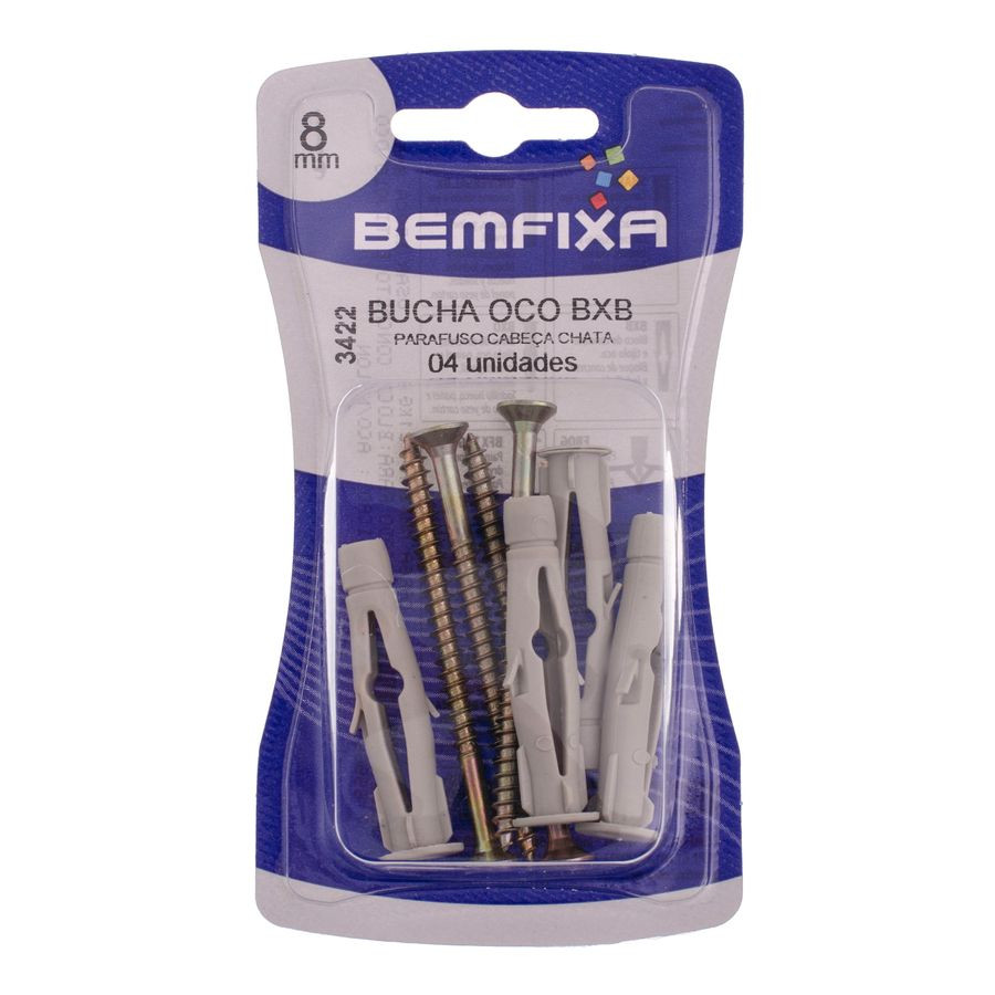 Buchas 8mm para Superfícies Ocas com Parafusos com 4 Peças - Bemfixa