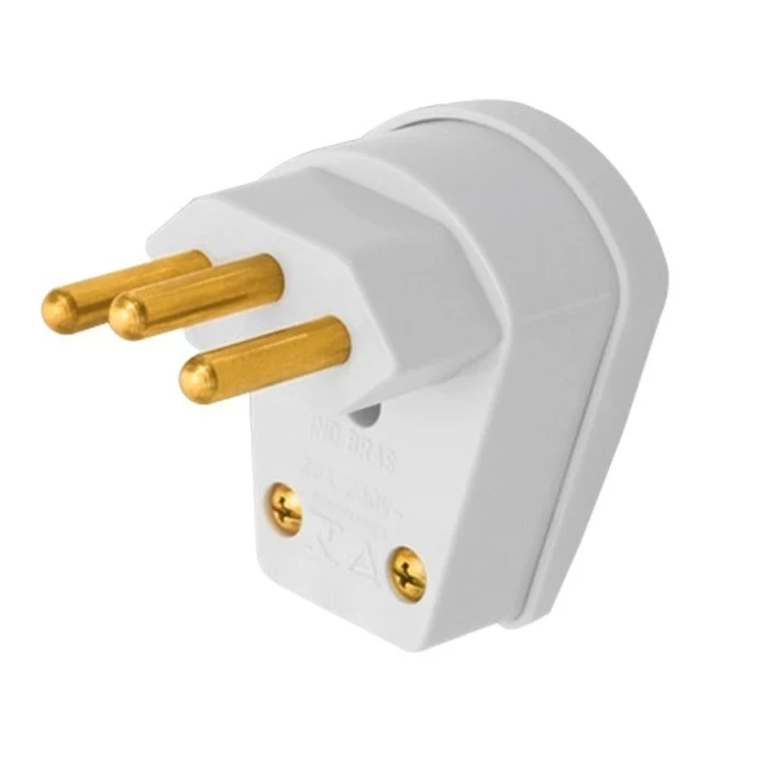 Plugue Macho 2p+t 20a  90° Cinza - Fame