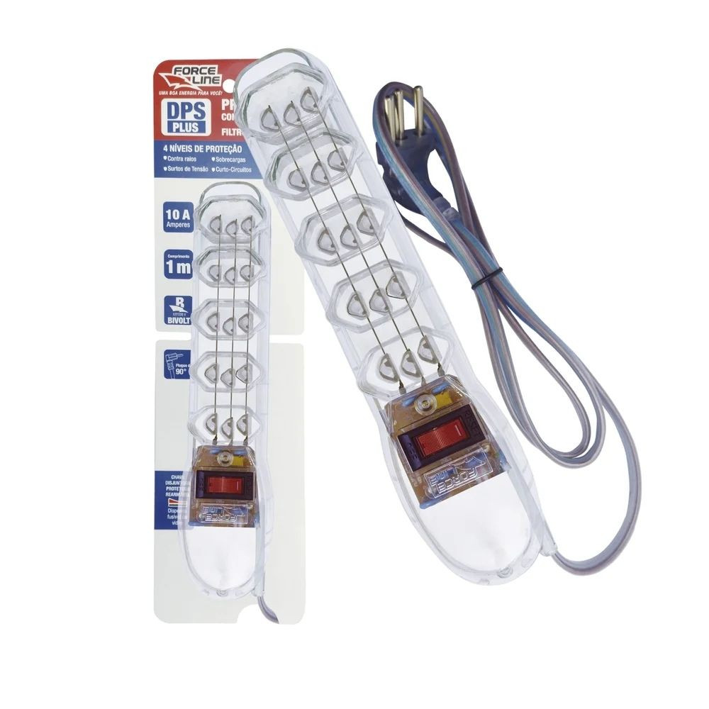 Filtro de Linha Slim Plus 5 Tomadas com Dps Plug 90° Forceline