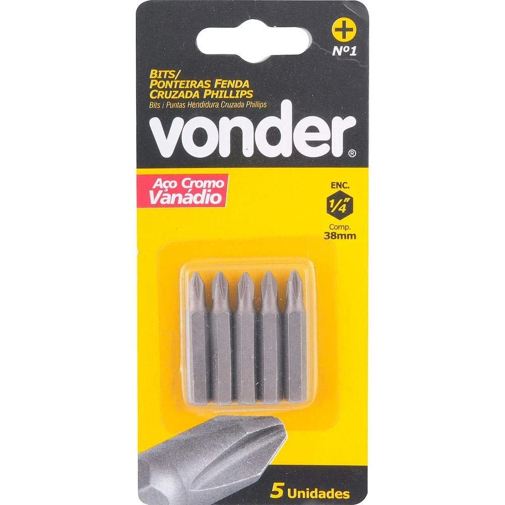 Bits Phillips Encaixe 1/4" 5 Peças - Vonder