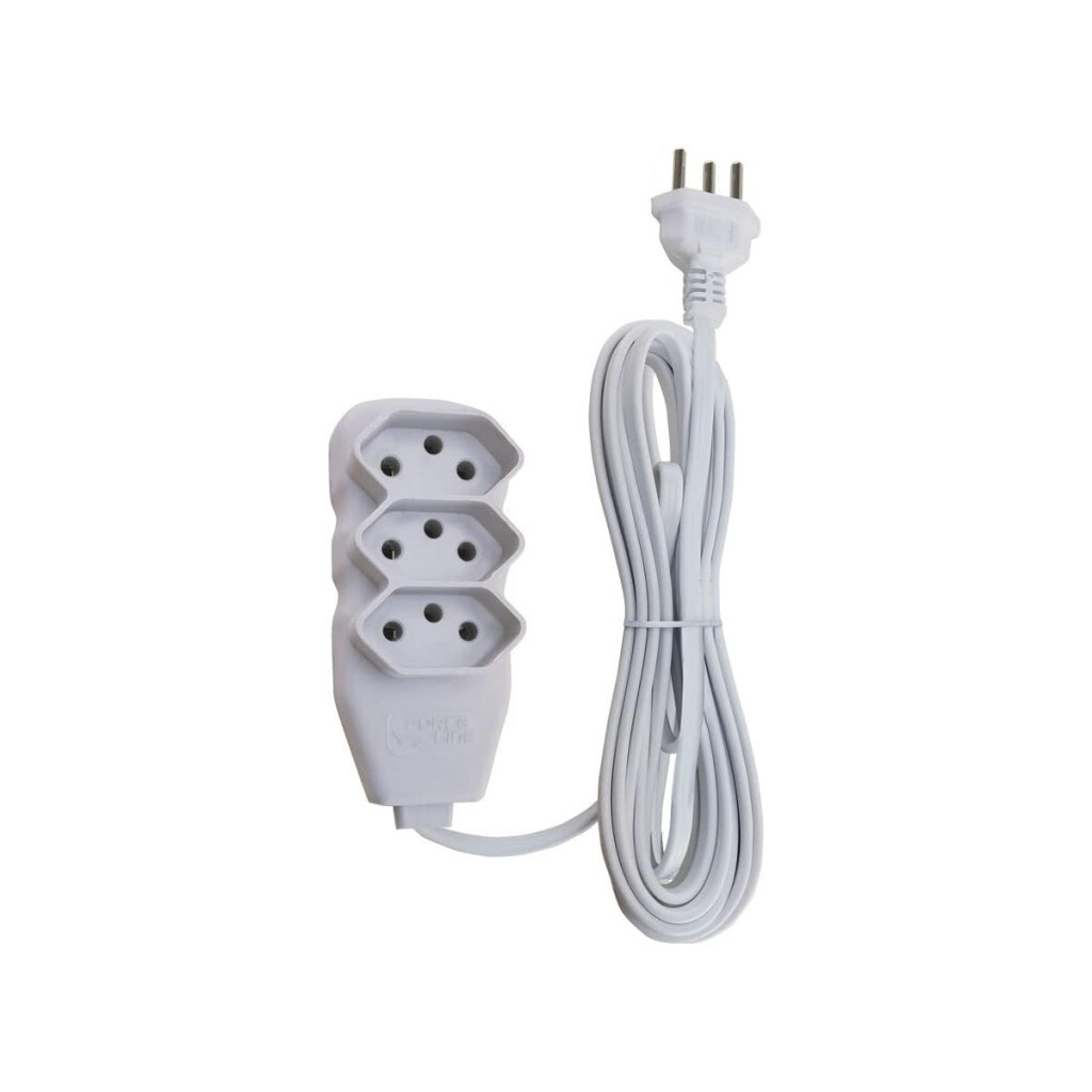 Force Line - Extensao 3 Tomadas Slim Tripolar Branco 10,0m