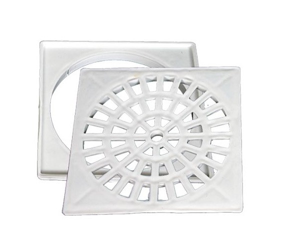Grelha Quadrada para Caixa Sifonada Branca com Suporte 100mm - Plastipan