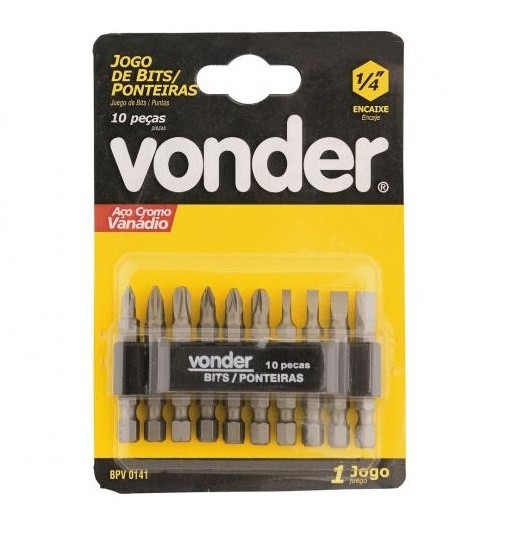 Jogo de Bits e Ponteiras 1/4" com 10 Peças - Vonder