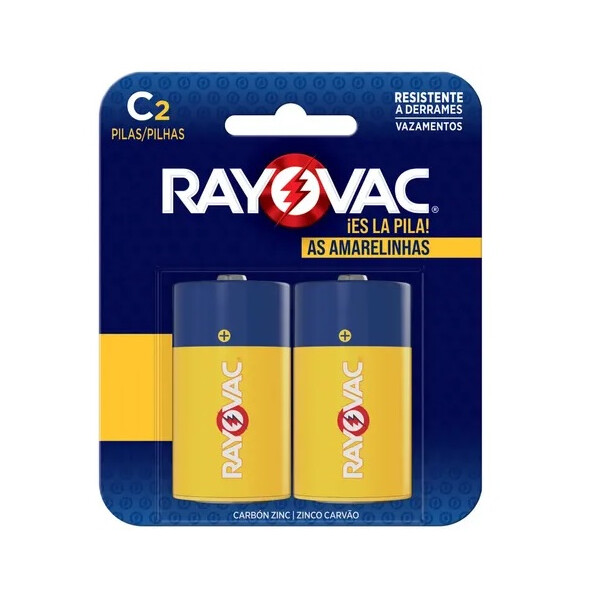 Pilha Zinco C2 Média Rayovac Cartela com 2 Unidades Amarela
