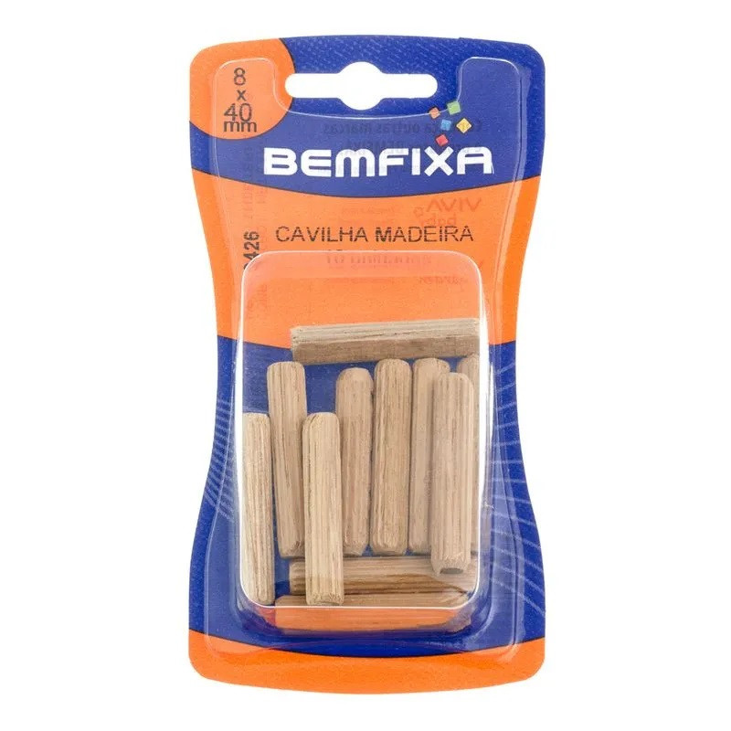 Cavilha Madeira Marfim 8x40mm com 10 Peças - Bemfixa