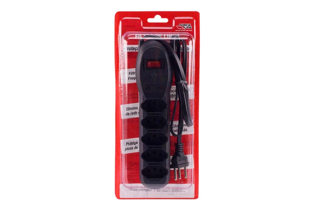 Filtro de Linha Slim com 5 Tomadas 10a Bivolt com 80cm Preto