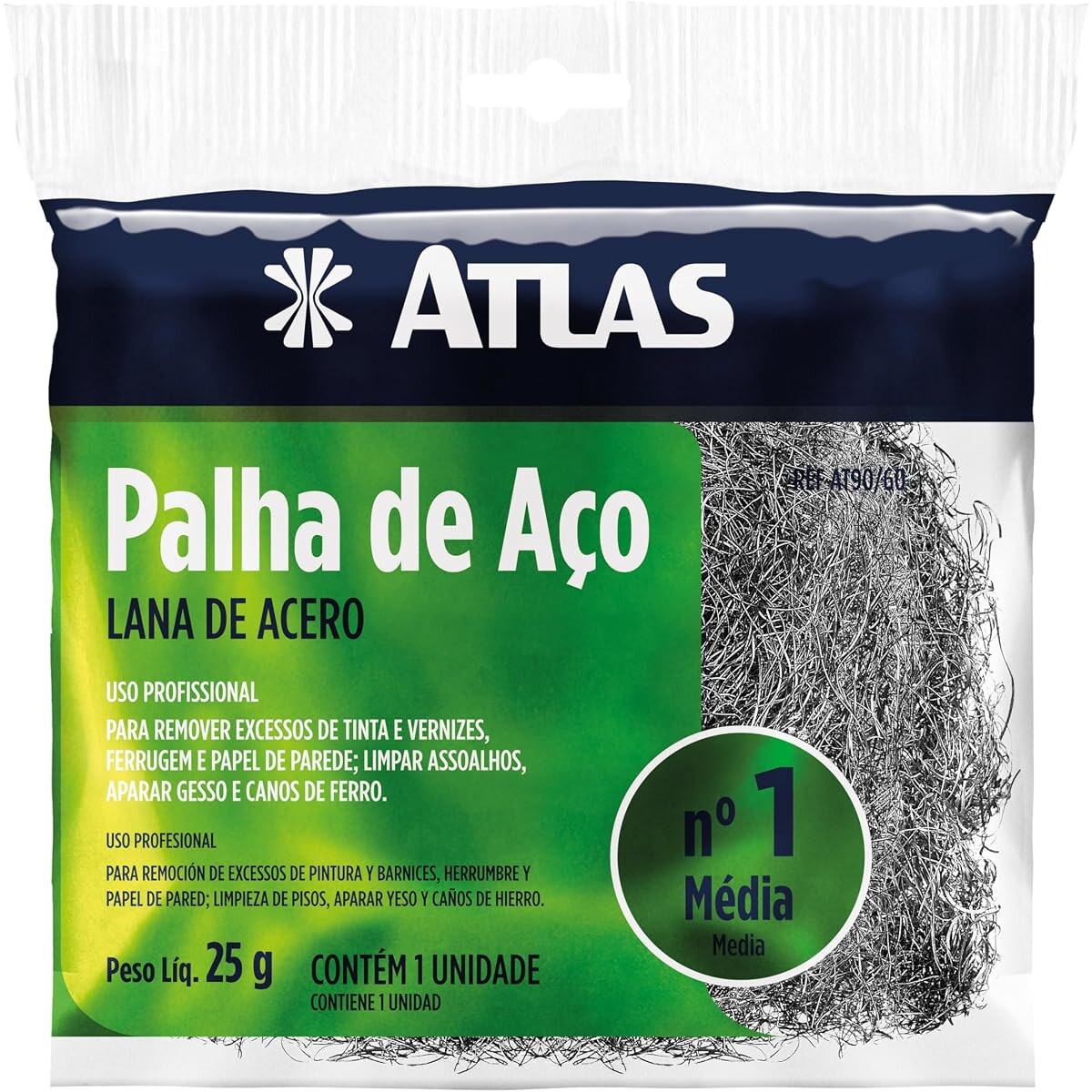 Palha de Aço Número 1 para Limpeza e Esfregar - Atlas