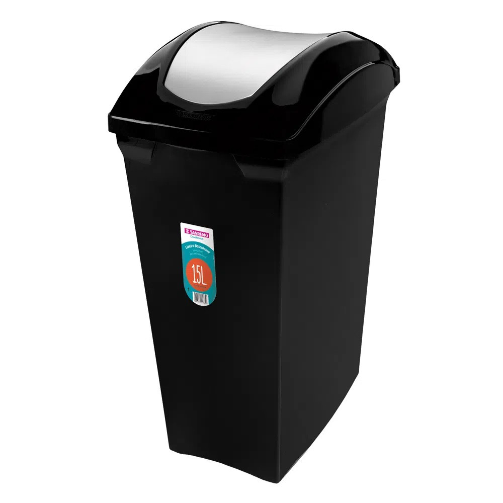 Lixeira Basculante 15l Preta-  Sanremo