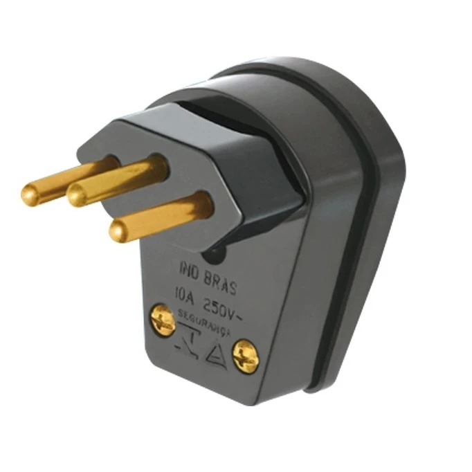 Plugue Macho 2p+t 10a  90° Preto - Fame
