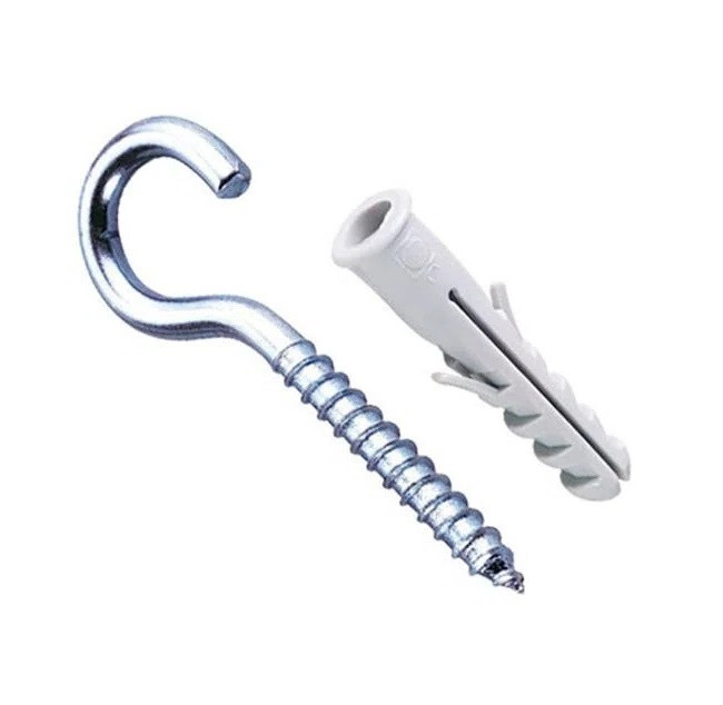 Gancho Zincado 4,4 X 70mm com Bucha 8mm, 4 Peças - Bemfixa