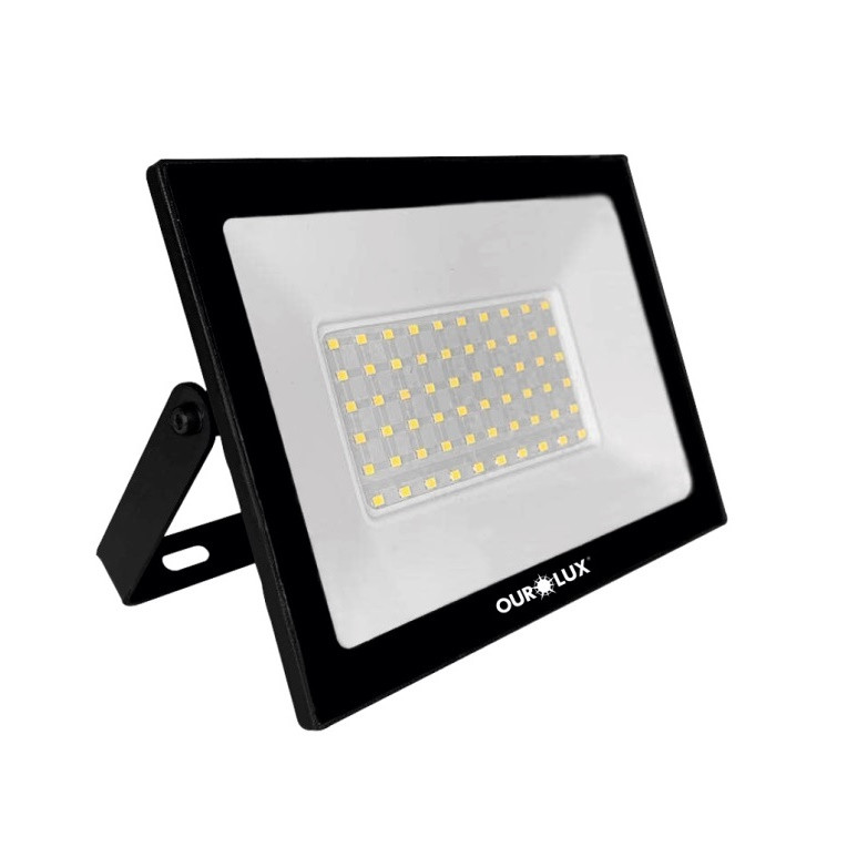 Refletor Slim Led 50w Biv Preto 3000k Ourolux