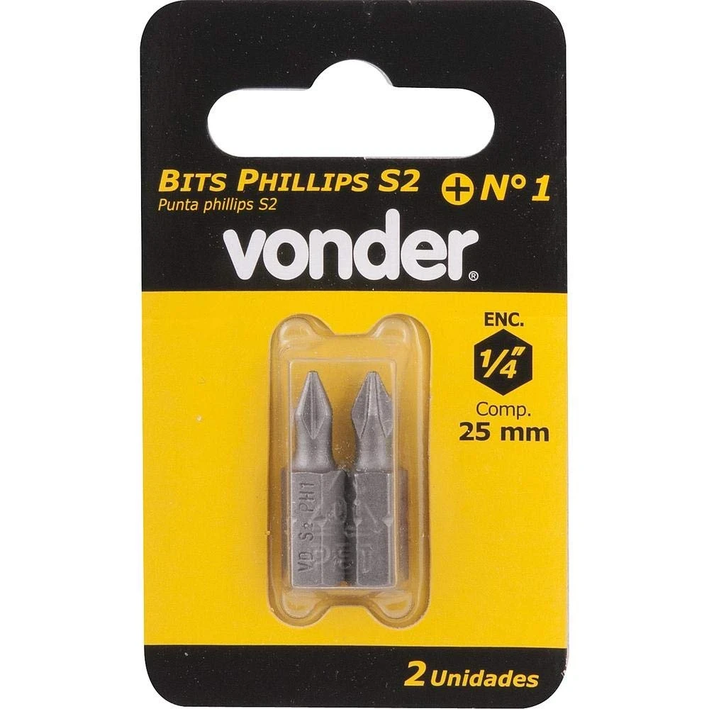 Bits Phillips Encaixe 1/4'' 6,5mm 2 Peças -  Vonder