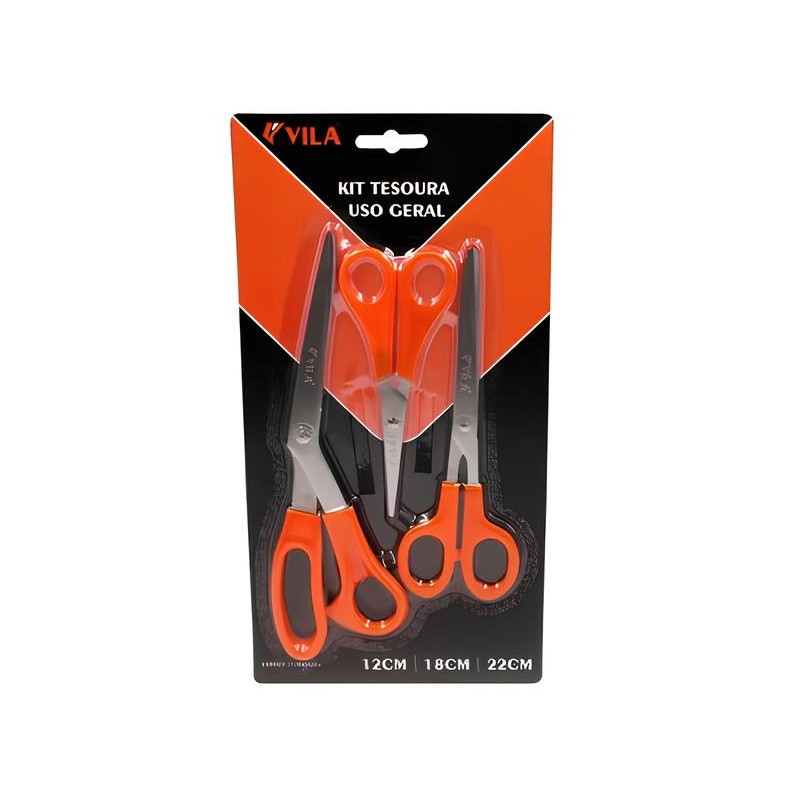 Kit Tesoura para Uso Geral. 12,18,22cm -  Vila