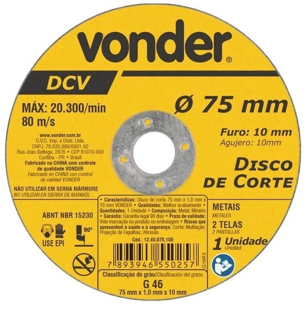 Disco de Corte 75,0x1,00x10,0mm - Vonder