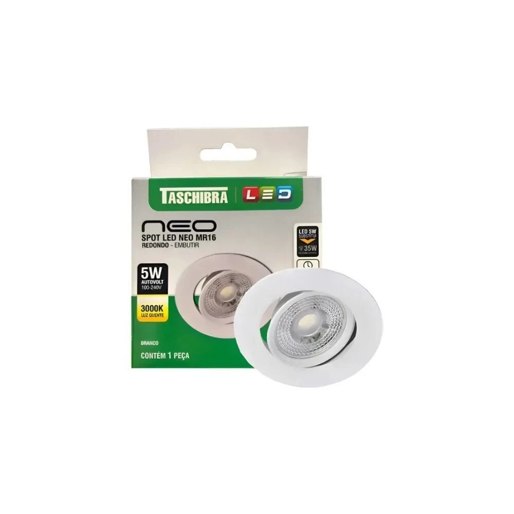 Spot Led Embutir Redondo Neo Mr16 5w 3000k Taschibra