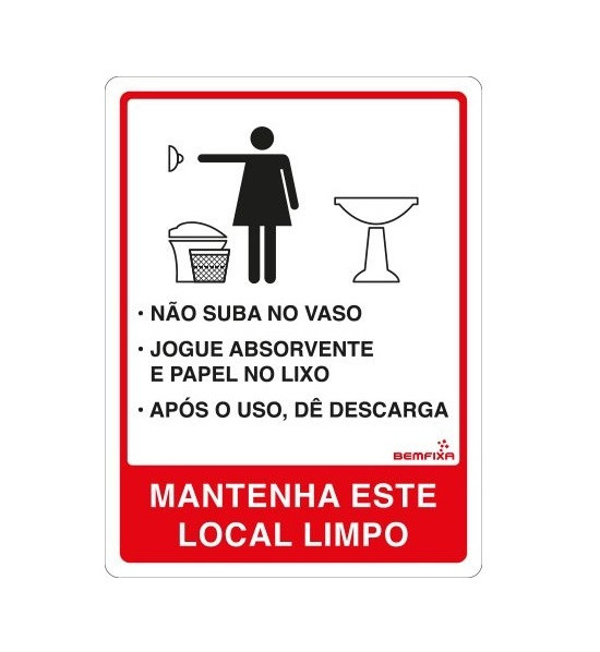 Placa Sinalização 15x20 Banheiro Feminino com Instruções -  Bemfixa