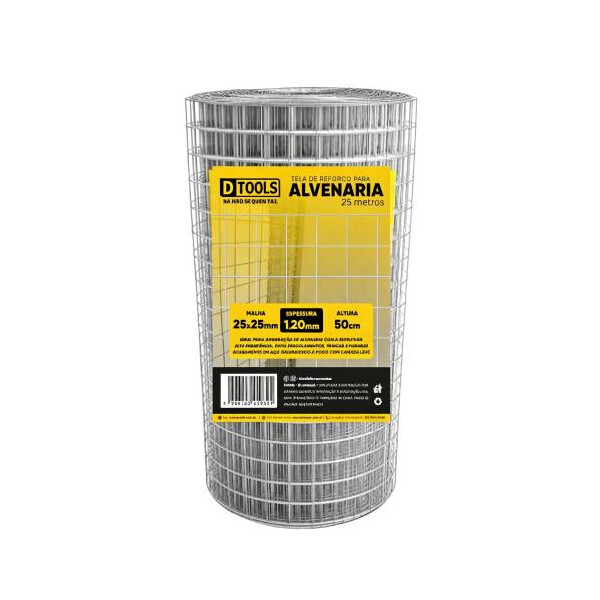 Tela Estrutura Alvenaria Malha 25x25 Atura 50cm Dtools