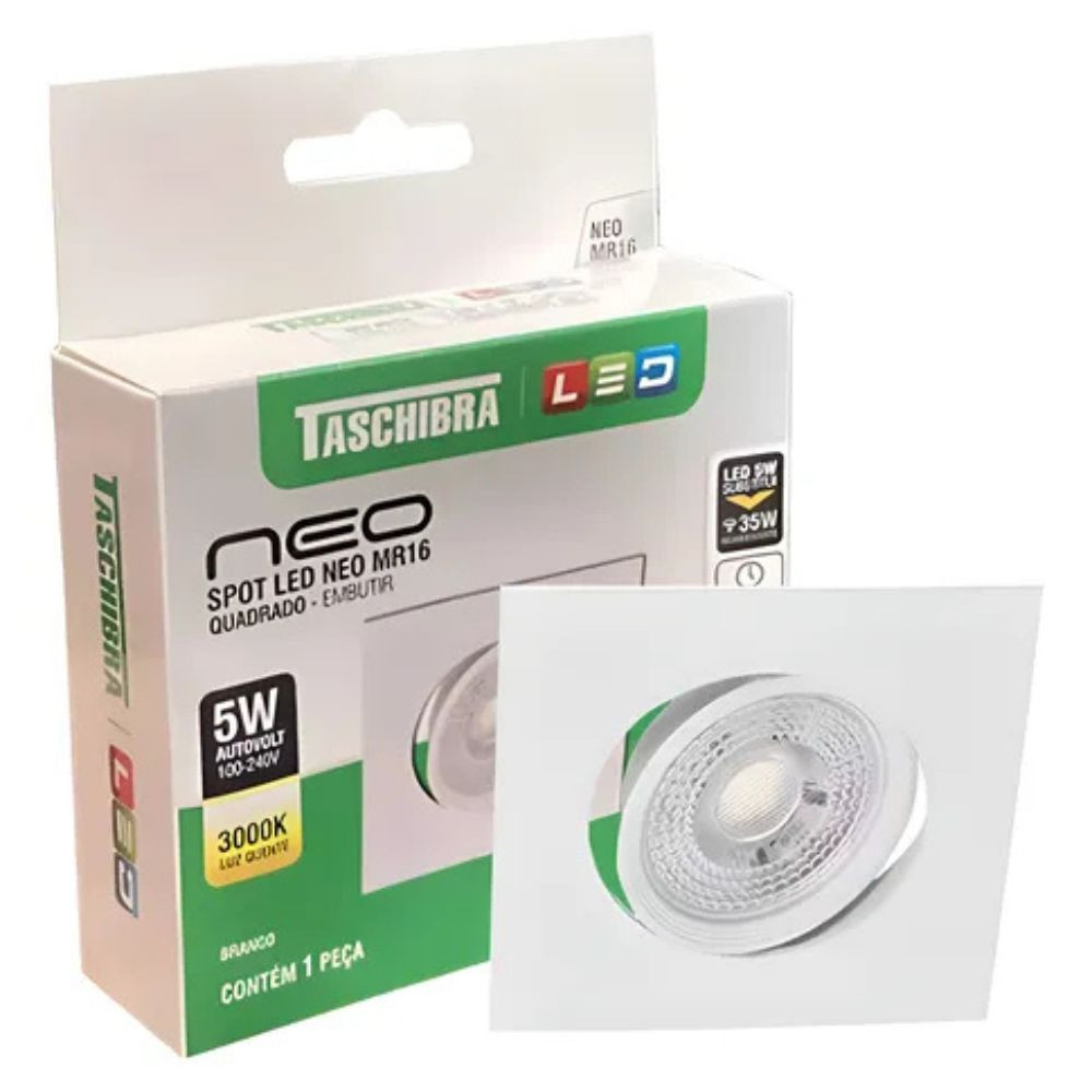 Spot Embutir Quadrado Led Neo Mr16 5w 3000k Taschibra