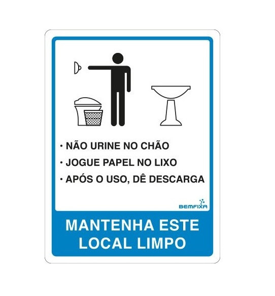 Placa Sinalização 15x20 Banheiro Masculino com Instruções -  Bemfixa