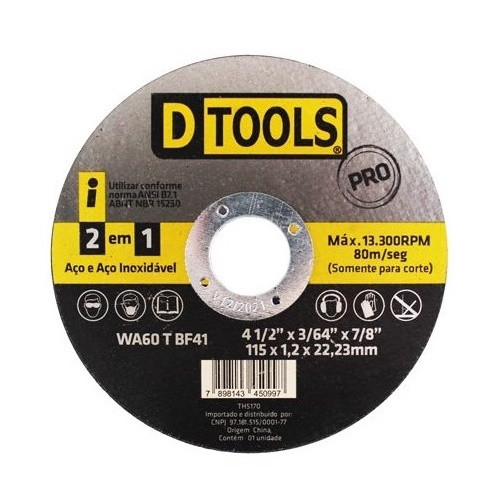Disco de Corte Aço/inox 4,5x1,2mm - Dtools