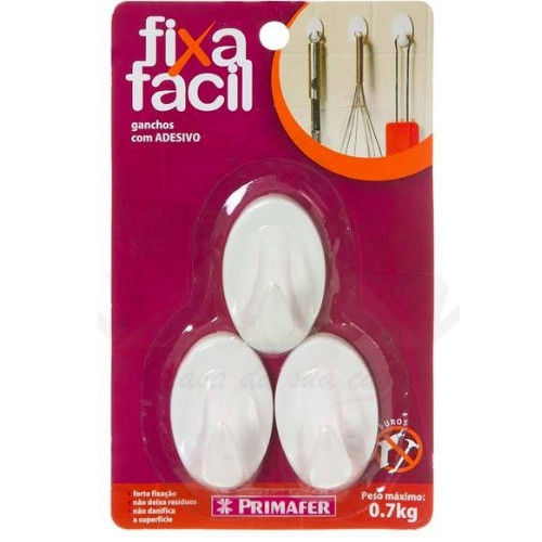Gancho Primafer Fixa Facil Adesivo 0.7kg C/3pcs Ref 2502