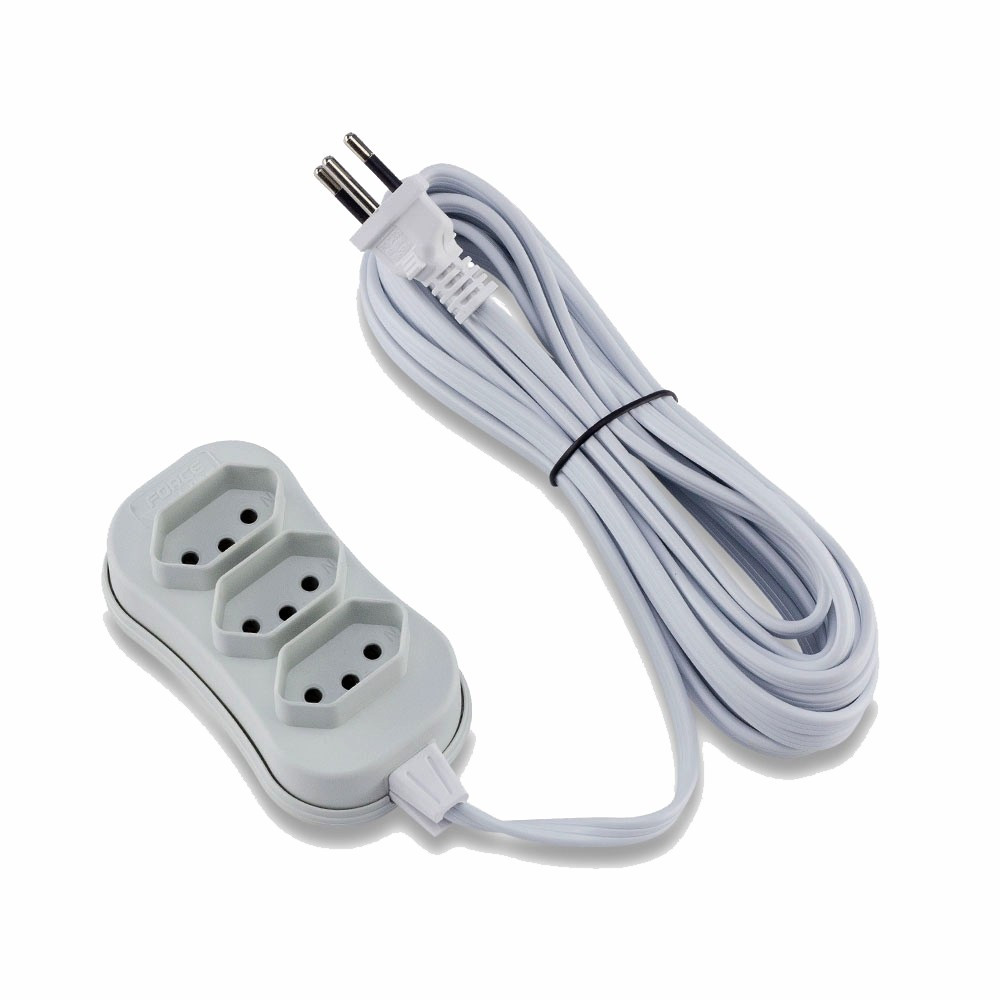 Extensao Forceline Domestica Slim 03 Tomadas Branca 2p+t 10a 5m