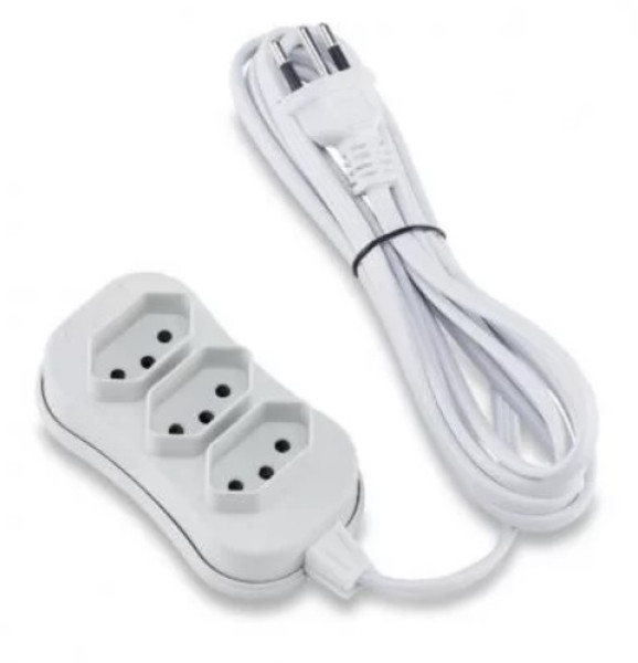 Extensao Forceline Domestica Slim 03 Tomadas Branca 2p+t 10a 10m