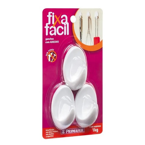 Gancho Primafer Fixa Facil Adesivo 1kg C/3pcs Ref 2503