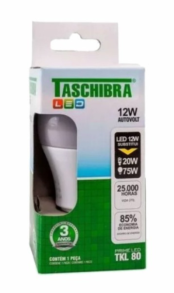 Lampada A60 Led Tkl80 12w 1030 Lm Bivolt 6500k Taschibra Branca