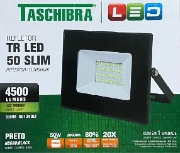 Refletor Taschibra Led Verde 50w Slim Tr Preto