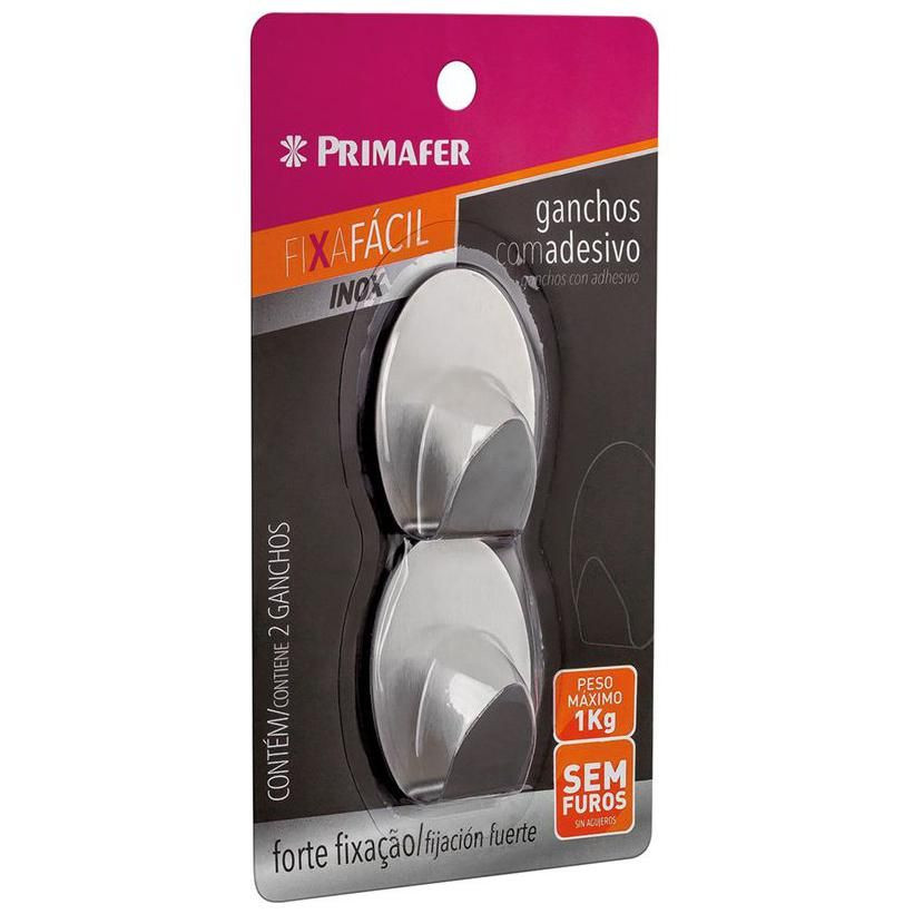 Gancho Primafer Fixa Facil Adesivo Inox 1kg C/2pcs Pr2592
