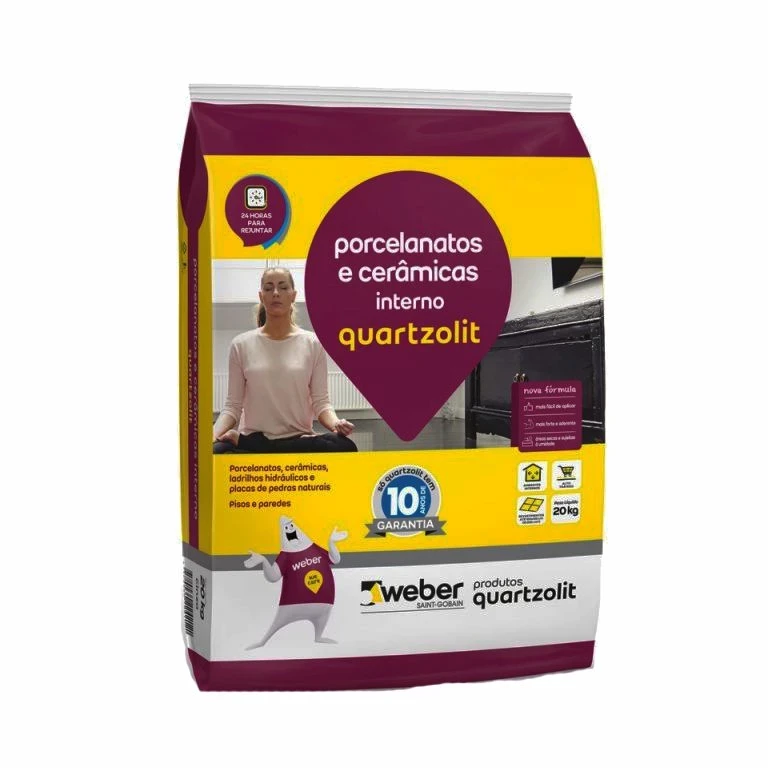 Cimento Cola Porcelanato Interno 20kg Quartzolit Cinza