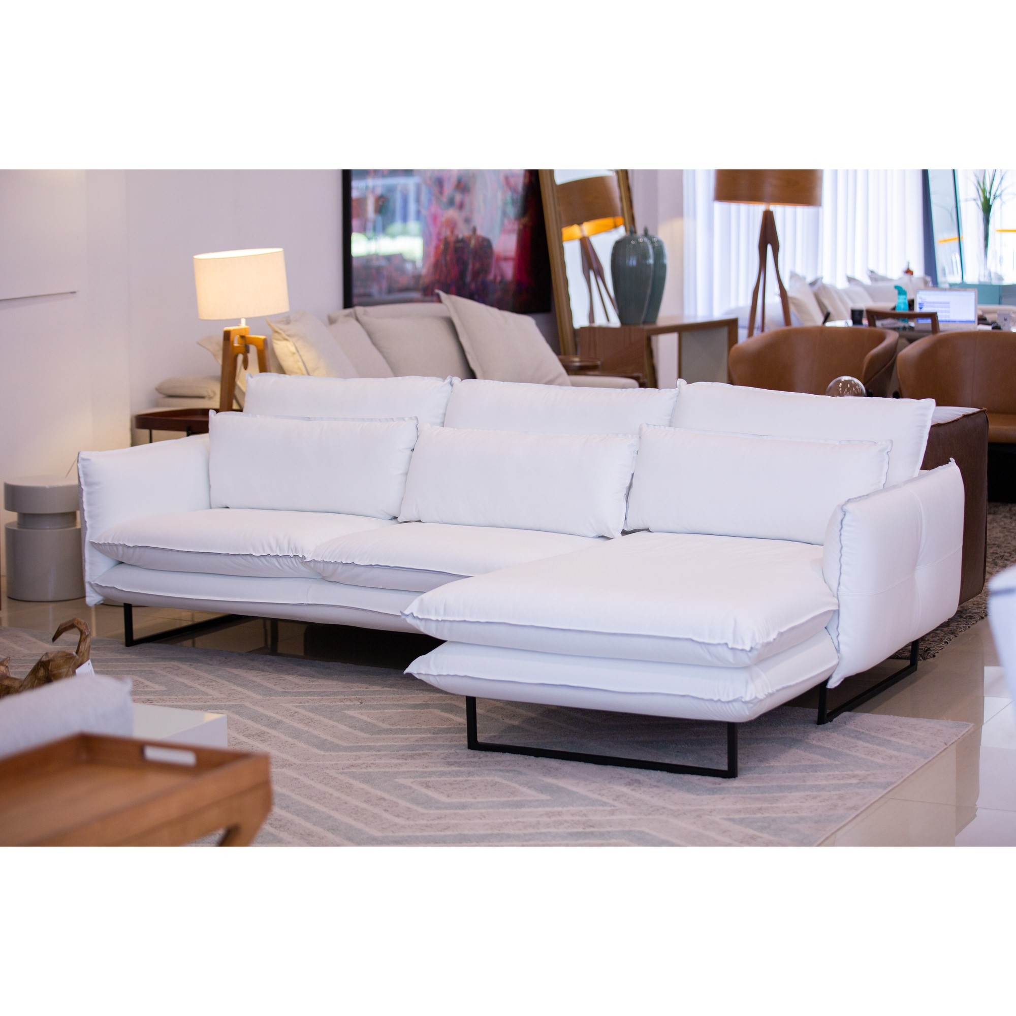 Sofá Ibiza Couro Legítimo Madras C/ Chaise Branco 2.10mt