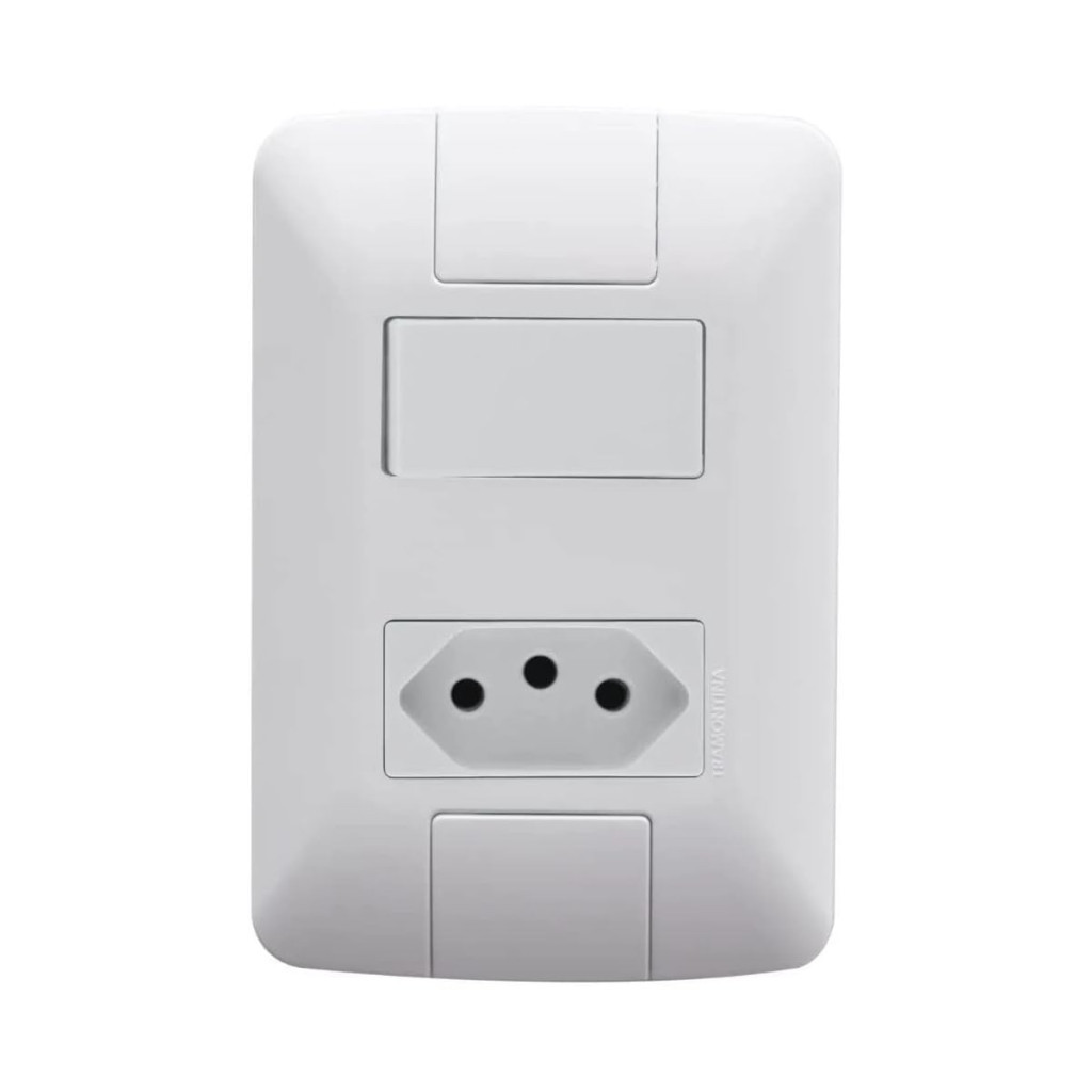Conjunto 4x2 com 1 Interruptor Simples 6 a 250 V e 1 Tomada 2p+t 10 a 250 V Tramontina Aria Branco