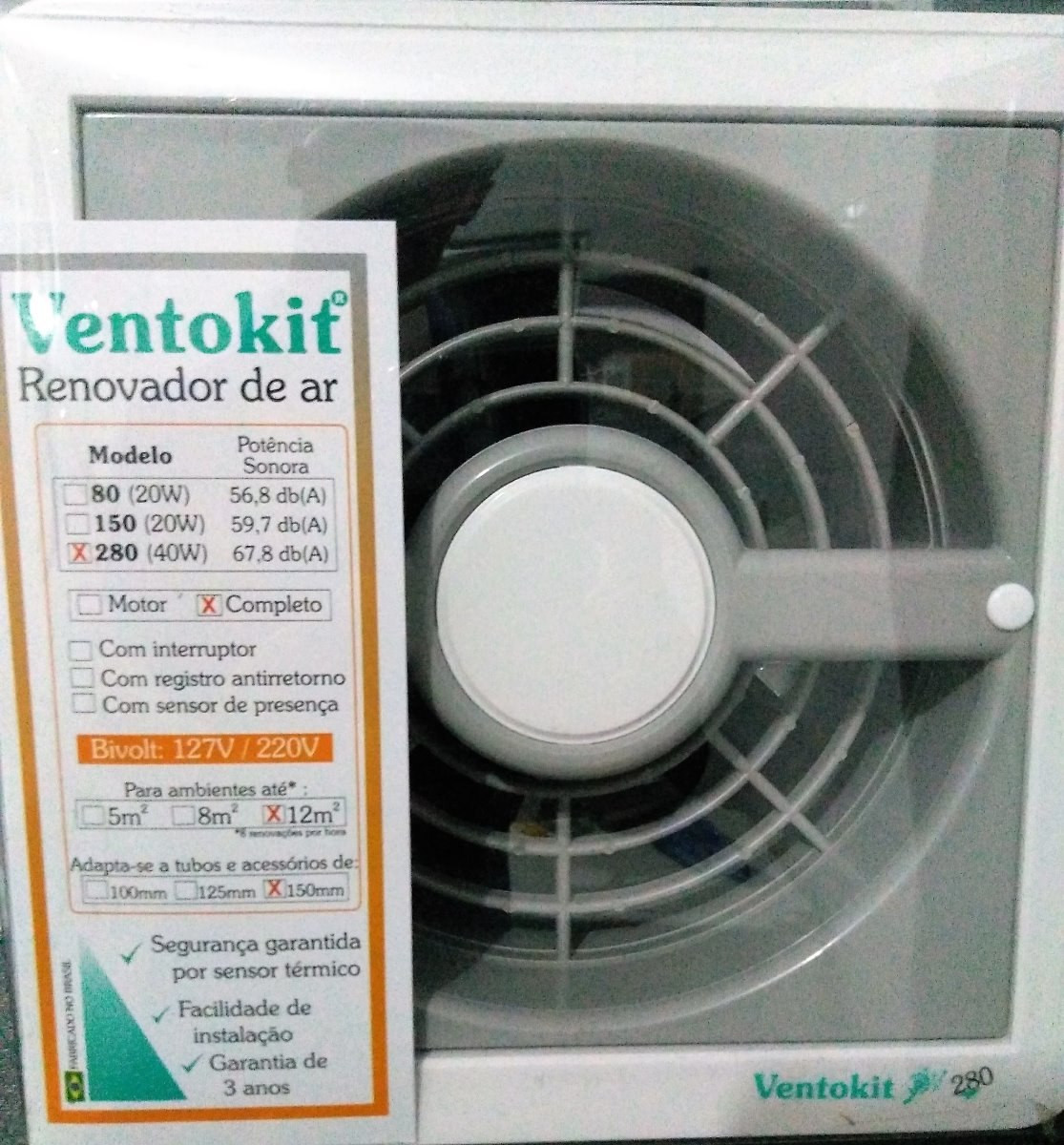 Exaustor Ventokit 19x19 Ate 12m² Modelo280 150mm