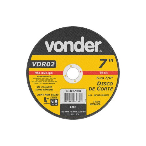 Disco de Corte Ferro 180mm 7" 3,0mm Vdmr32 Vonder