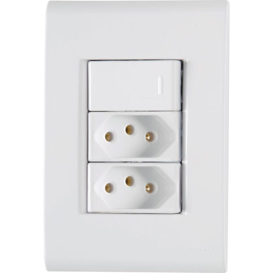 Conjunto 4 X 2 com 1 Interruptor Simples 10a 250v e 2 Tomadas 2p+t 20a 250v Liz Branco - Tramontina