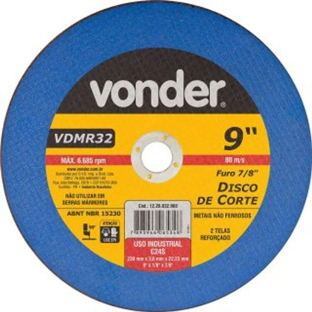 Disco de Corte 230 X 3 X 22,23mm G24 para Metais Não Ferrosos-vonder-1228032900