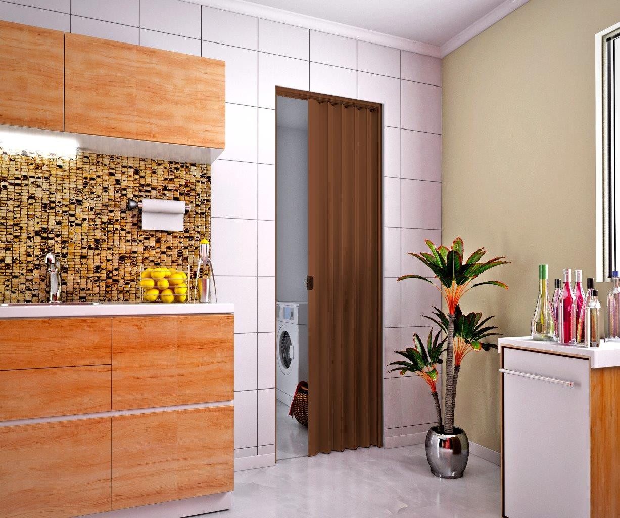 Porta Pvc Sanfonada 70cm Mogno Plasbil