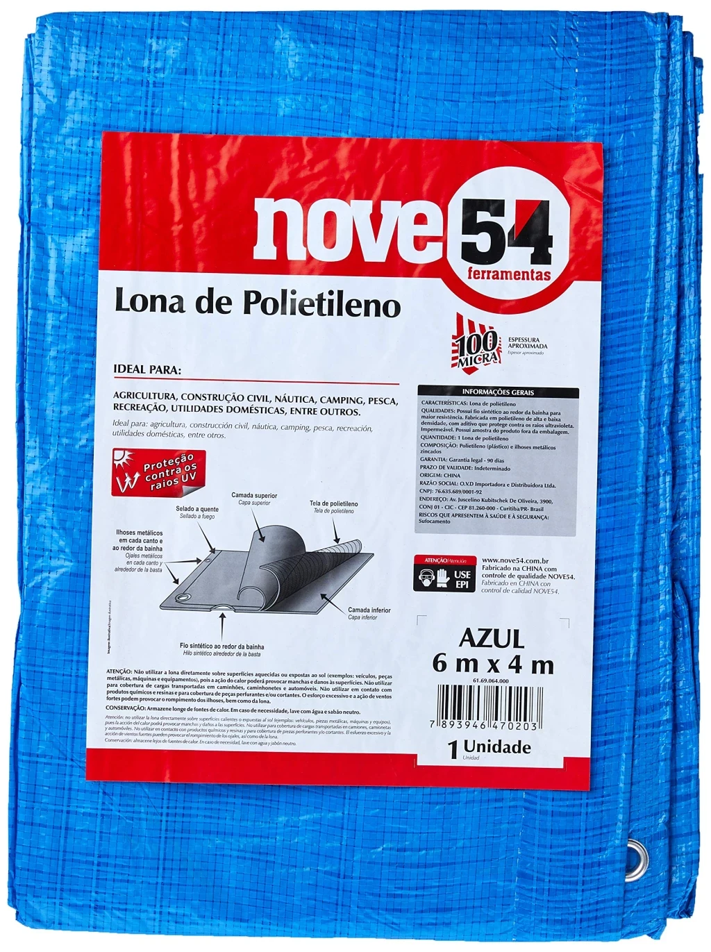Lona de Polietileno Azul 6 M X 4 M Nove54 Nove 54