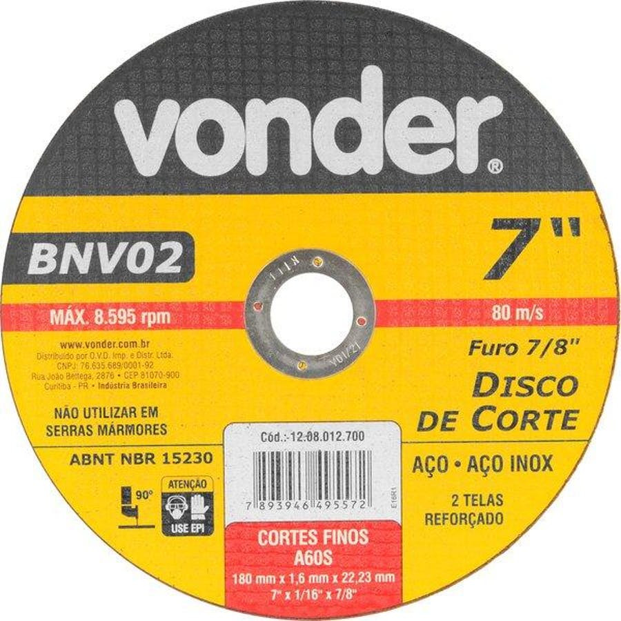 Disco de Corte Bnv 02 180 X 1,6 X 22,23mm - Vonder