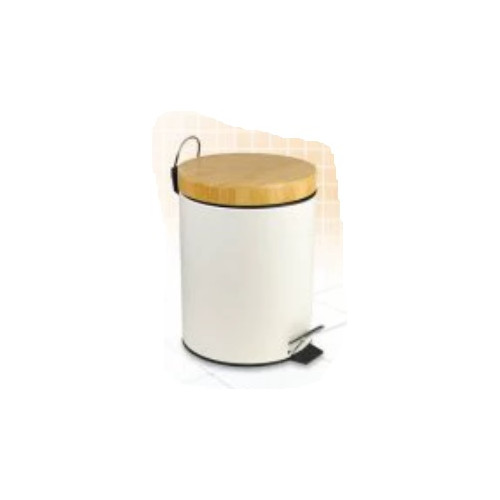 Lixeira Tampa de Bambu C/ Pedal 5l Branca Kala